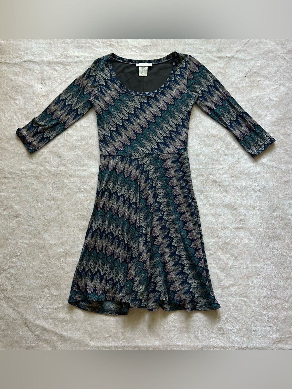 Papillon Blanc XS Teal Abstract Print Fit & Flare Midi Dress